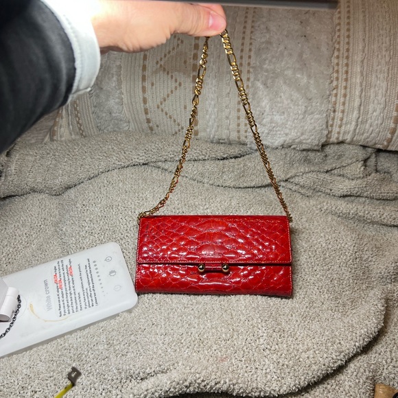 MCM Red Crocodile Embossed Clutch with Gold Chain - Picture 17 of 17